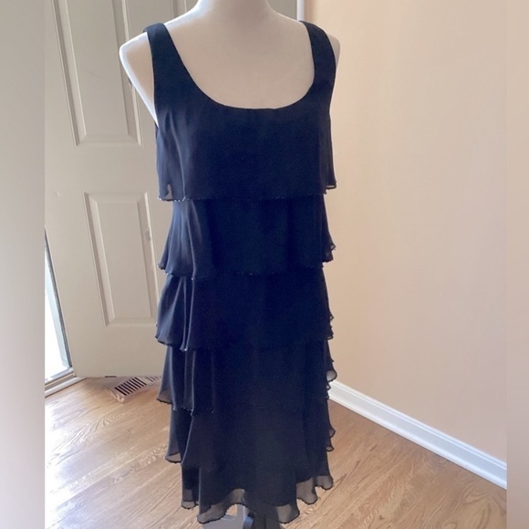 Patra Flapper Dress Tiered Chiffon Size 12 Black Fits Like Size 8 LBD - Picture 3 of 11